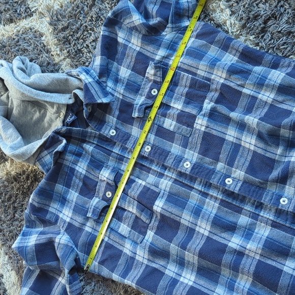 Forever 21 Blue and White Button Down Plaid Hooded Shirt Size Small - Picture 6 of 8